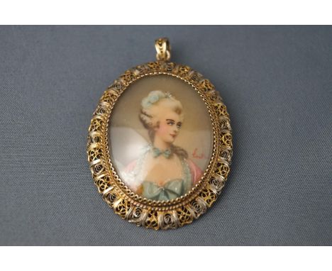 An 18th century portrait miniature of the Duchess of Rutland by Anne, Countess of Chesterfield, watercolour on ivory, 5cm dia