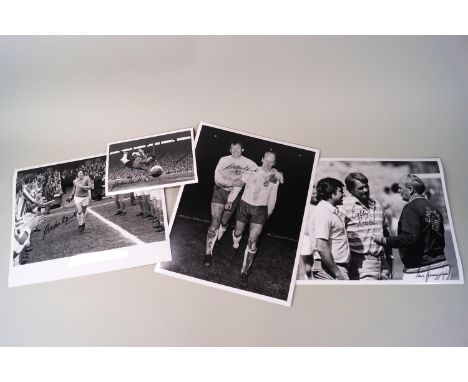 Football - signed 8 x 10" Press photos including Gordon Banks (7), Dave Mackay with Cup (2), Allan Sunderland (12) etc, dupli
