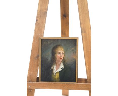 French School, Portrait of a young man with long hair, circa 1780, oil on mahogany panel,  29cm x 23.5cm