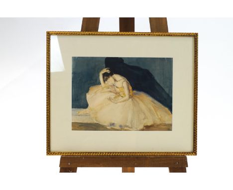 English School, Portrait of a ballet dancer, pencil and watercolour, 29.5cm x 40cm