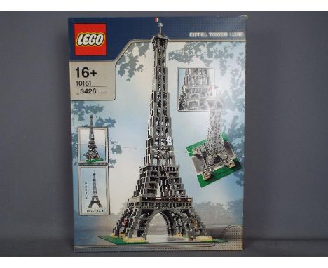 LEGO - A boxed Lego 1:300 scale Eiffel Tower # 10181, The box has been opened and the parts are in zip lock bags so it is unc