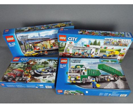 LEGO - 4 boxed Lego City sets, # 7998 Dumper Truck, # 60050 Railway Station, # 60071 Hovercraft set, # 60132 Petrol Station s