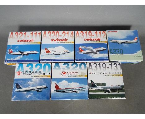 Dragon Wings - A collection of seven diecast model aircraft in 1:400 scale by Dragon Wings. Lot includes#55262 A321-111 'Swis