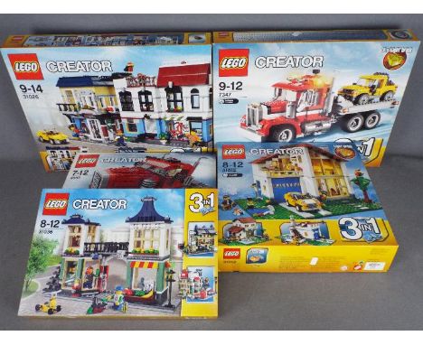 LEGO -  # 4955 Big Rig, # 7347 Highway Pickup, # 31012 Family House, # 31026 Bike Shop, # Toy Shop. Five sets all still in fa