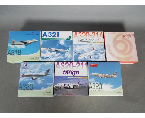 Dragon Wings - A collection of seven boxed diecast model aircraft in 1:400 scale by Dragon Wings. Lot includes #55462 A320 'A