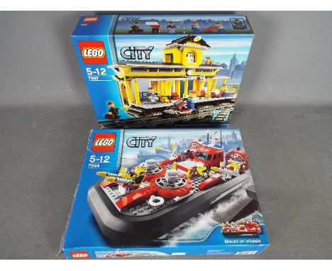 LEGO - # 7997 City Railway Station # 7944 City Hovercraft Rescue set. Both boxes are opened with the parts in zip lock bags s