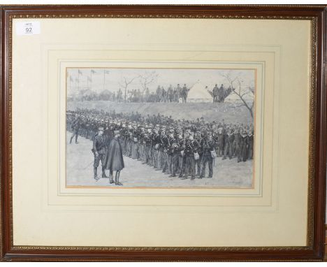 Nash, "The Reinforcements of the Army of Occupation: the French contingent paraded at Suda", monotone watercolour, 18 x 30cm