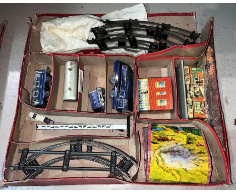 A vintage tinplate train set, boxed 