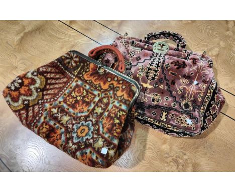 Two later 20th century 'carpet' bags with vintage design and decoration 