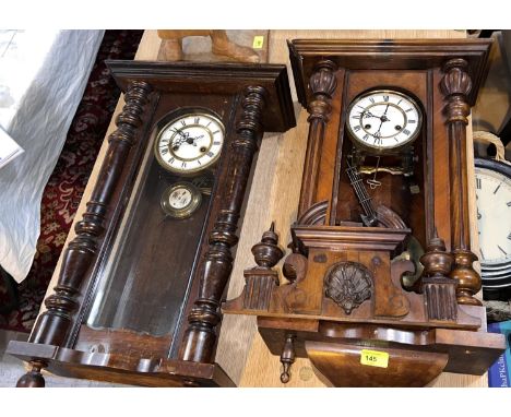 A Vienna wall clock in mahogany case by Fattorini &amp; Sons, Bradford; a wall clock with circular dial; an oak cased baromet
