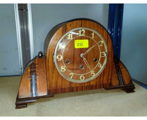 An Art Deco mantel clock in inlaid walnut case with chrome mounts 