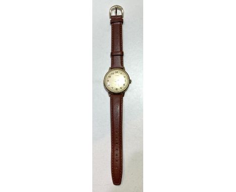 A gent's vintage Eterna wristwatch, on brown leather strap 