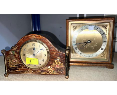 An Edwardian mantel clock; a reproduction mantel clock 