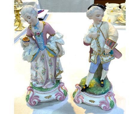 A pair of French Parian ware bisque figures of lady and gentleman in period dress, height 25cm.&nbsp;&nbsp;A pair of French P