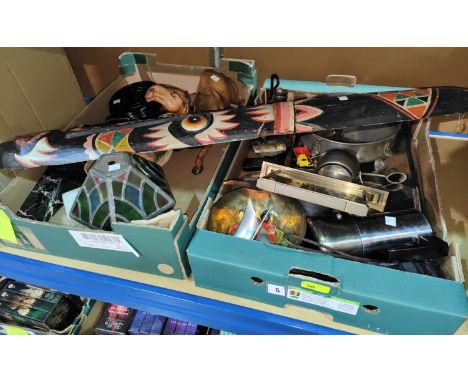 A 1950's brass cased mantel clock; a selection of decorative items; games; pictures; etc. 