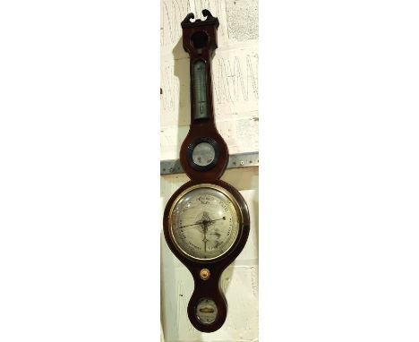 A mahogany cased banjo shaped barometer (for restoration) and a large south coast map, framed and glazed 