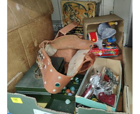 A selection of vintage toys, boxed Dumbo The Blowing Elephant, diecast vehicles, marbles etc 