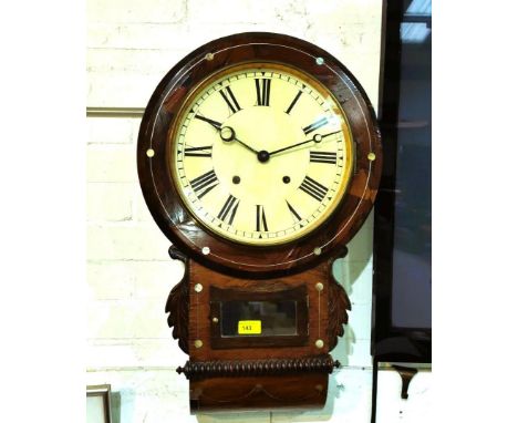 A drop dial wall clock with circular dial, in rosewood case with mother-of-pearl inlay 