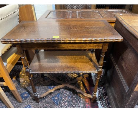 A 1930's oak 3 height card/occasional table; a similar 2 height tea trolley 