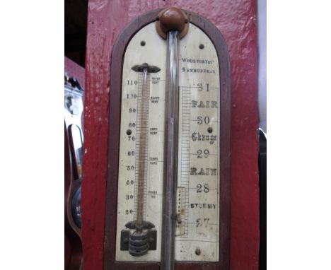 A 19th Century mahogany open tubed cottage stick barometer with ivory scales signed Woolorton, Saxmundham 