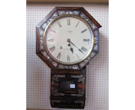 A 19th Century coromandel and mother of pearl inlaid drop dial wall clock  (case a/f) with Roman dial signed Carrman, Harlest