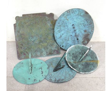 Five assorted sundial tops, some with gnomon 