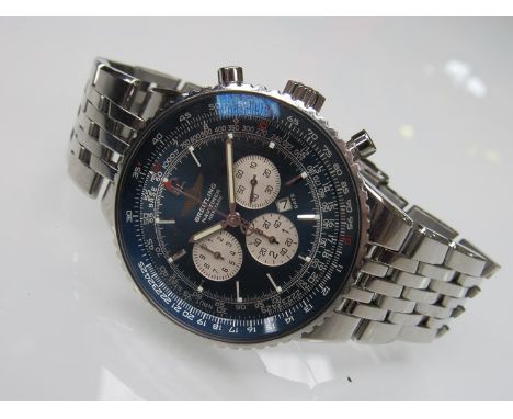 BREITLING:  A Navitimer Heritage gent's stainless steel chronograph watch, ref A35350, watch no 424416, blue metallic dial an