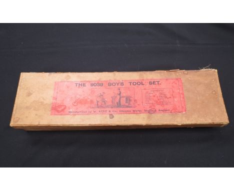 A boxed "9038 Boys Tool Set" containing hammer, saws and plane etc 