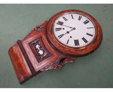 An American drop dial wall clock with rosewood veneered and inlaid case, Roman dial, key and pendulum