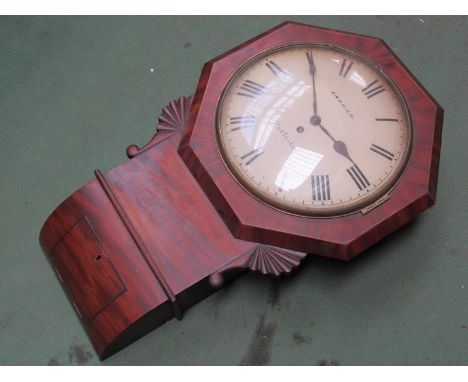 A 19th Century mahogany drop dial wall clock with painted metal convex dial with Roman numerals signed Garman, Harleston, cha