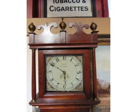 A Georgian oak longcase clock with square painted dial signed Dawes, Attleborough with Arabic numerals and calendar wheel, 30