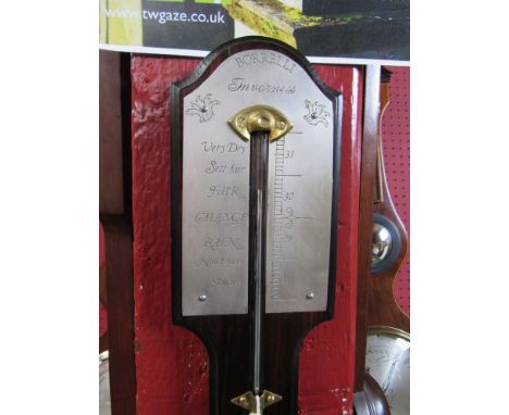 A mahogany mercury stick barometer by Borrelli of Inverness with silver register plates   