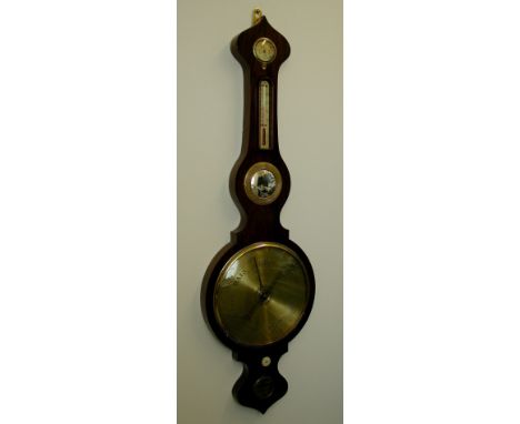 A 10" pointed top rosewood five dial wheel barometer, c.1860. warranted correct   
