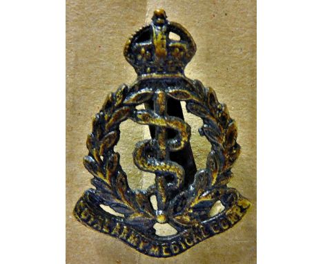 Royal Army Medical Corps Officers WWII Cap badge, KC (Blackened Brass)