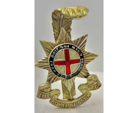 Royal Sussex Regiment Officer's cap badge (Silver and enamel) In excellent condition.