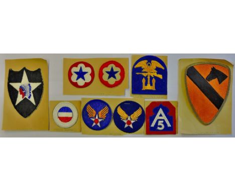 A collection of eight American Patches Army and Air Force including: two Air forces, 2nd Division, two Service Forces, Amphib