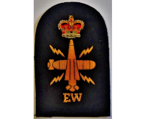 Royal Navy Submarine Trade Patch. Embroidered in Gold Bullion with letters EW with a QC