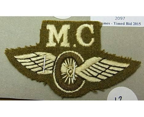 British Army Motor Cyclists 'MC' Trade Patch Badge, 