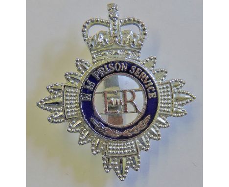 H.M. Prison Service cap badge, QC (Staybright with blue enamel)