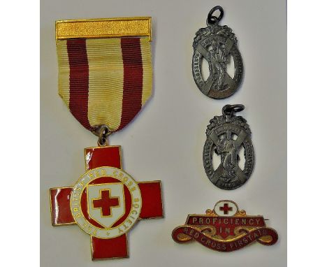 Red Cross Brooch (Gaunt) London  Medallions (2) St. Andrews Ambulance Association.  A cross gilt, red and white enamel - awar