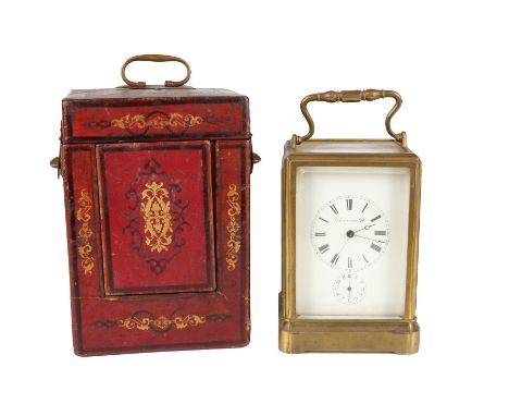 Reiseuhr Chronometer Japy Freres &amp; Cie, french carriage clock, Frankreich um 1900, Messinggehäuse, 5-seitig verglast, mec
