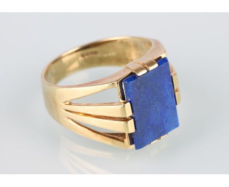 585 Gold Herrenring mit Lapislazuli, gold ring,GG 585/000, Goldring mit Lapislazuli, gestempelt 585, Gr. 63 / D 20 mm, Ringhö