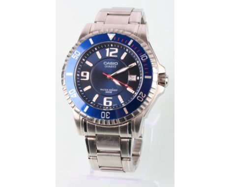 Casio Herren Armbanduhr, watch,HAU, Edelstahlgehäuse und Armband mit Faltschließe, Modell MTD-1053, Quartzwerk, H 4,8 cm x B 