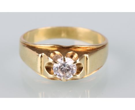 585 Gold Ring, gold ring,GG 585/000, Goldring mit leicht bläulichem Schmuckstein, gestempelt 585 + C702, Gr. 57 / D 18 mm, Ri