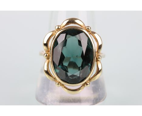 333 Gold Ring mit grünem Stein, gold ring,GG 333/000, Goldring mit großem Schmuckstein, gestempelt 333, Gr. 63 / D 20 mm, Rin