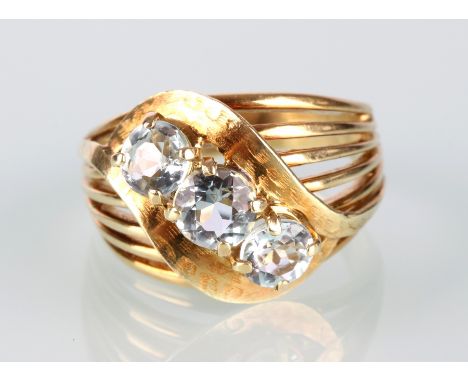 Massiver 585 Gold Ring, 14K gold ring,GG 585/000, Goldring mit 3 Zirkonia-Steinen, gestempelt 585, Gr. 63 / D 20 mm, Ringhöhe