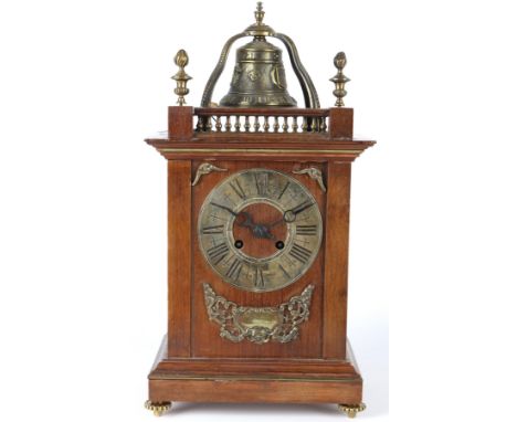 Glockenuhr / Kaminuhr Frankreich um 1880/1890, french mantel clock,Holzgehäuse, Werk mit Schlag zu halben und vollen Stunde a