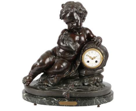Große Putto Kaminuhr, Frankreich 19. Jahrhundert, french putti mantel clock 19th century,große Figurenpendule mit Putto, dunk