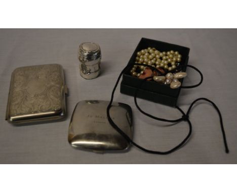 Jo Malone London compact, chrome cigarette case, costume jewellery etc 