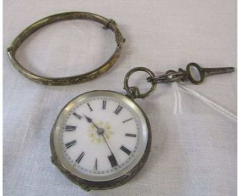 Continental silver fob watch and small silver bangle Birmingham hallmark